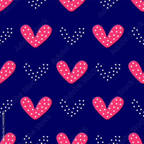 Romantic seamless pattern with hearts. Simple vector illustration.