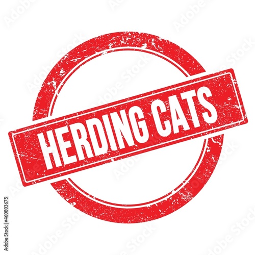 Canvas Print HERDING CATS text on red grungy round stamp.
