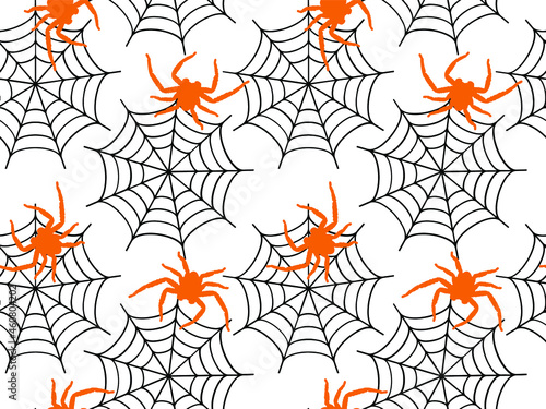 Abstract Hand Drawing Spider Web and Spiders Seamless Halloween Vector Pattern Isolated Background