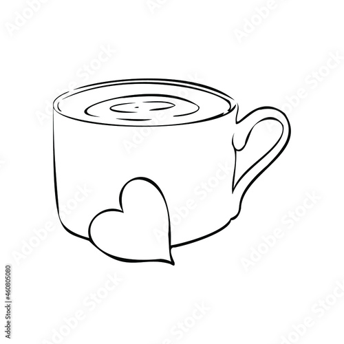 Vector illustration of a coffee cup. Heart as a decorative element. Hot drink. Cup of tea. Autumn drinks, tea, coffee.