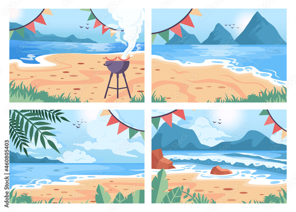 Beach party background set. Summer vacation and holiday