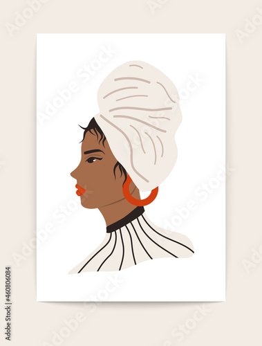 Abstract poster female portrait. Mid century contemporary woman silhouette, fashion art print. Vector illustration