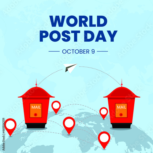World Post Day celebration banner with mail postbox vector illustration.