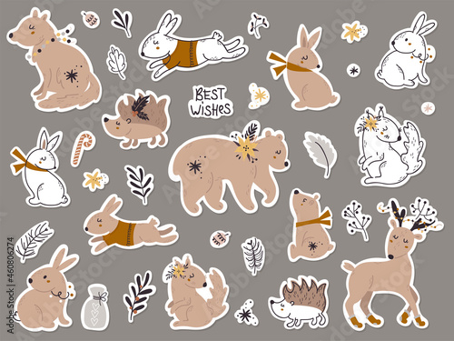 Set of stickers with forest animals.