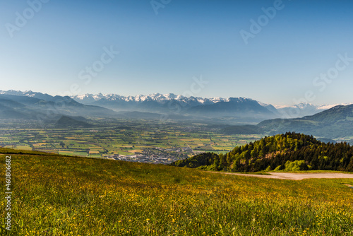 Blick ins Rheintal nach Altstätten, im Hintergrund die Österreichischen Alpen, Kanton St. Gallen, Schweiz photo
