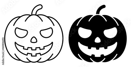 Linear icon. Spooky Pumpkin fruit. Autumn Halloween pumpkins. Simple black and white vector isolated on white background photo