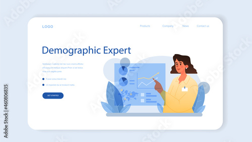 Demographer web banner or landing page. Scientist studying population