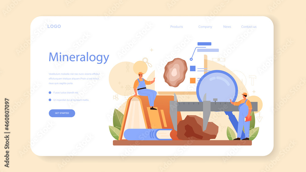 Mineralogist web banner or landing page. Professional scientist