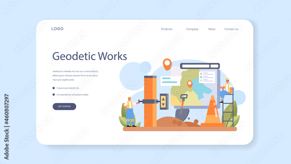 Surveyor web banner or landing page. Land surveying technology Surveyor web banner or landing page. Land surveying technology