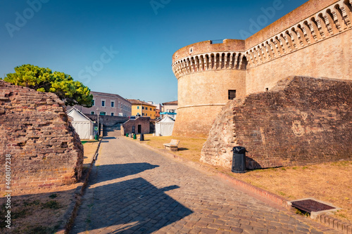 Captivating summer view of Annonario Fortress. Spectacular morning cityscape of Senigallia town, Italy, Europe. Traveling concept background.. photo