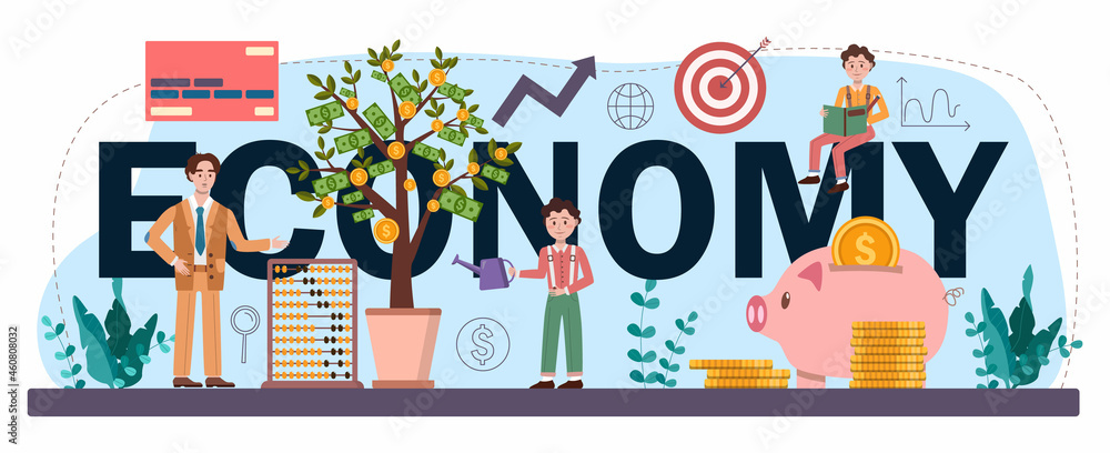 Economy typographic header. Economy school subject. Student Economy typographic header. Economy school subject. Student