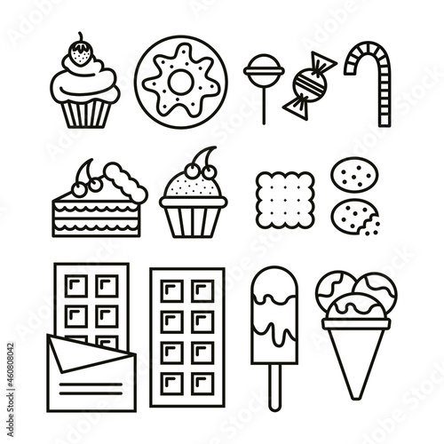 Icons, set of confectionery and sweets, contour design.