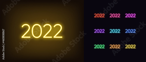 Outline neon 2022 icon. Glowing neon 2022 year, numbers in vivid colors