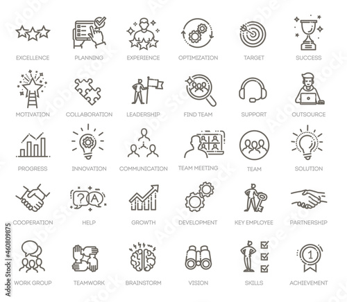 Simple Set of Team Work Related Vector Line Icons.
