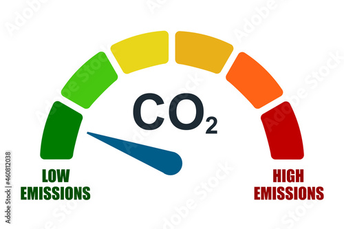 Reduce CO2 level concept. Carbon dioxide emissions control, CO2 level to the min position - stock vector