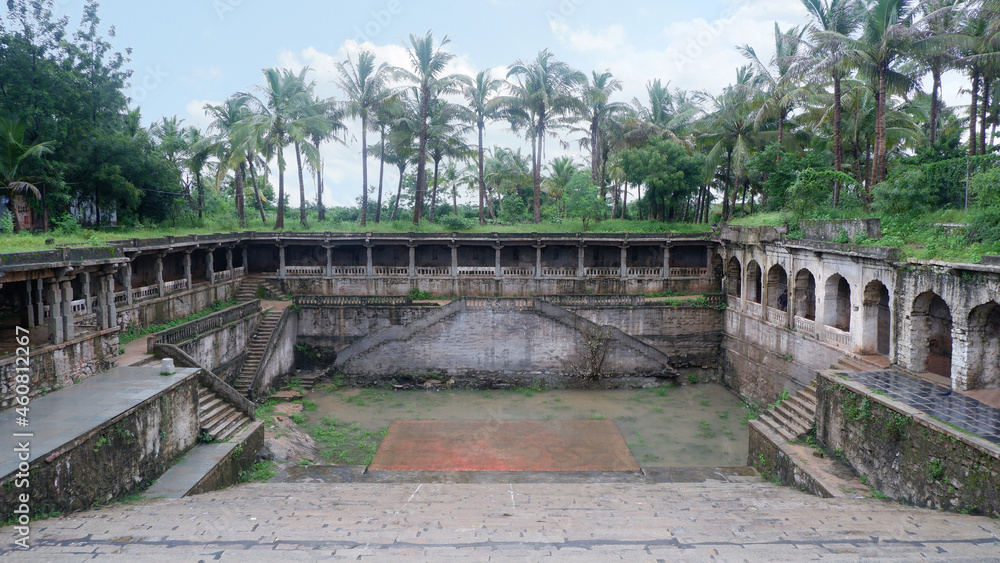 Stone faced tank with steps known a Koneru in Shri Rama Chandra temple, Ammapalli, Shamshabad, Telangana, India Stone faced tank with steps known a Koneru in Shri Rama Chandra temple, Ammapalli, Shamshabad, Telangana, India
