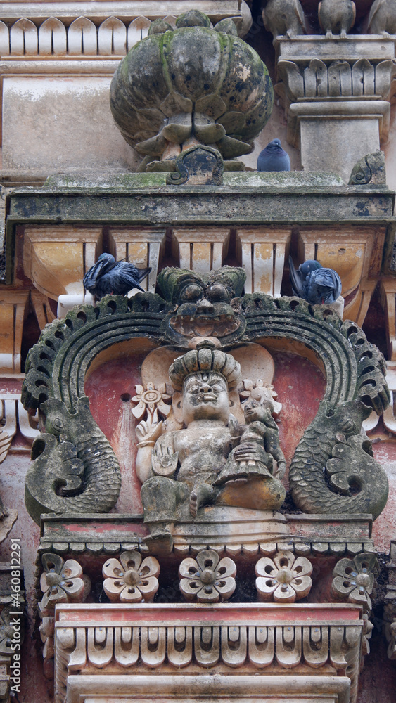 Stone carvings on Shri Rama Chandra temple gopura, Ammapalli, Shamshabad, Telangana, India.