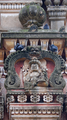 Stone carvings on Shri Rama Chandra temple gopura, Ammapalli, Shamshabad, Telangana, India. photo