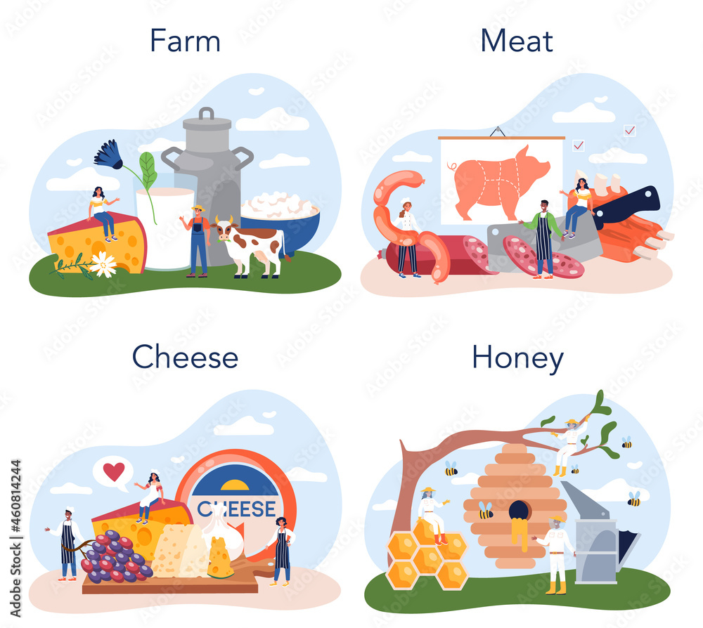 Farm product set. Farming food production. Village groceries. Agriculture