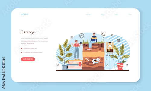 Geography class web banner or landing page. Geology. Studying the lands