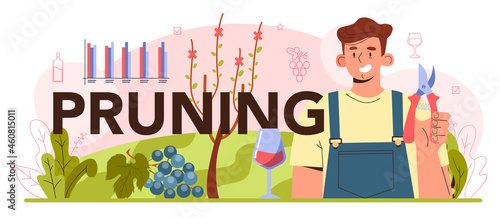 Pruning typographic header. Wine production. Grape selection