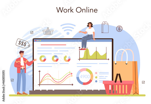 Commercial activities online service or platform. Entrepreneur stocktaking