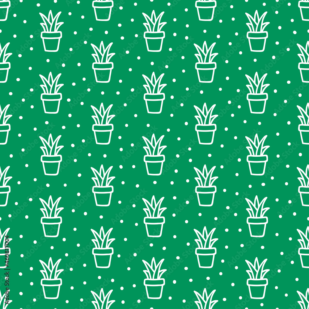 Light green seamless patterns with white hand-drawn succulents Light green seamless patterns with white hand-drawn succulents