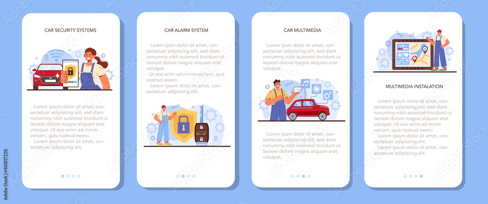 Car repair service mobile application banner set. Automobile multimedia Car repair service mobile application banner set. Automobile multimedia