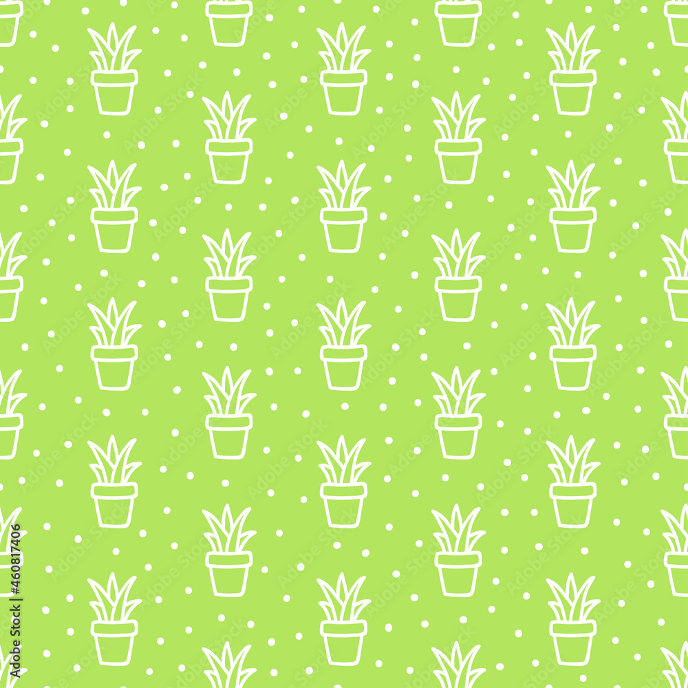 Light green seamless patterns with white hand-drawn succulents Light green seamless patterns with white hand-drawn succulents