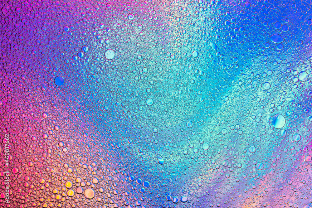Аbstract image of oil and water bubbles of various colors. Colorful artistic image of oil drop on water for modern and creation design background