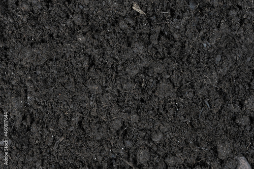 Black earth texture background. soil texture. Black land for plant background. Top view.