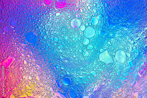   bstract image of oil and water bubbles of various colors. Colorful artistic image of oil drop on water for modern and creation design background