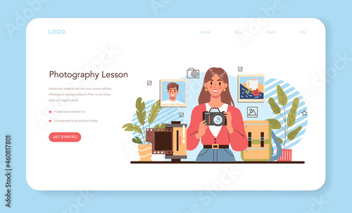 Photography school club or course web banner or landing page