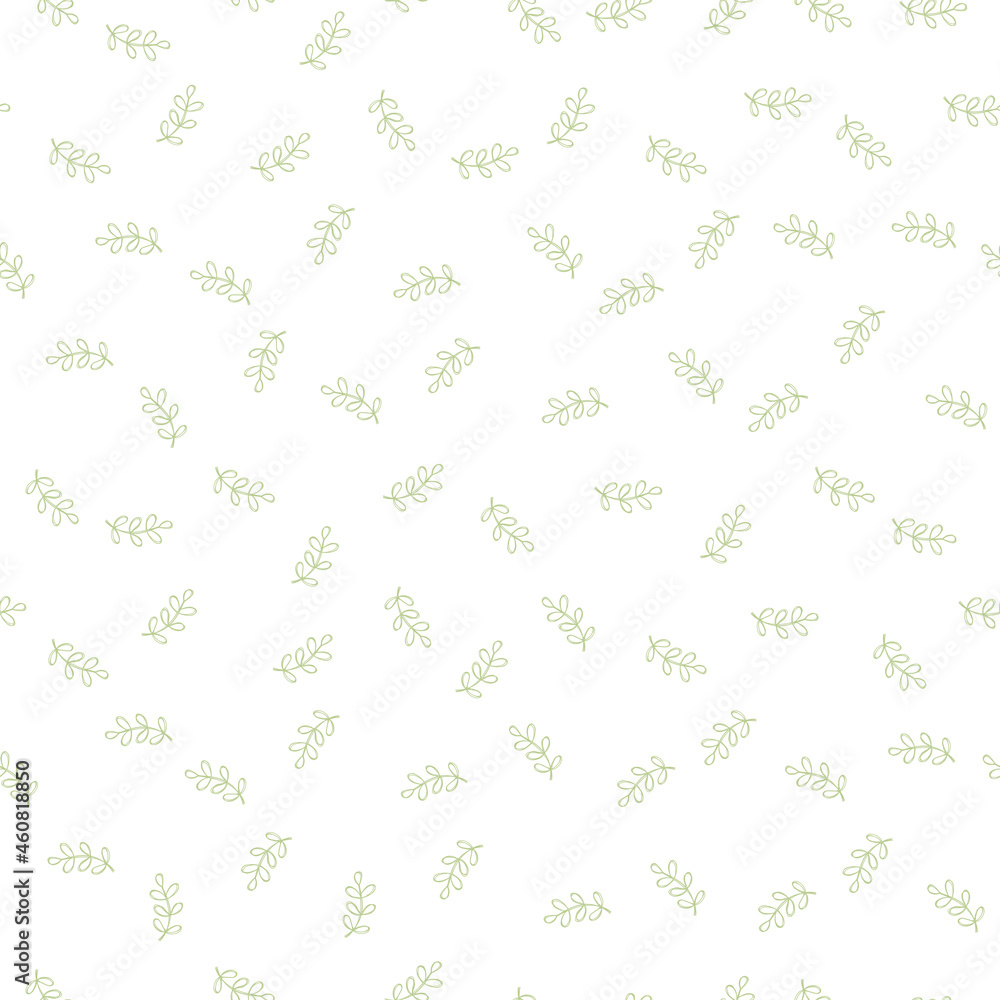 White seamless pattern with flower and leaves.