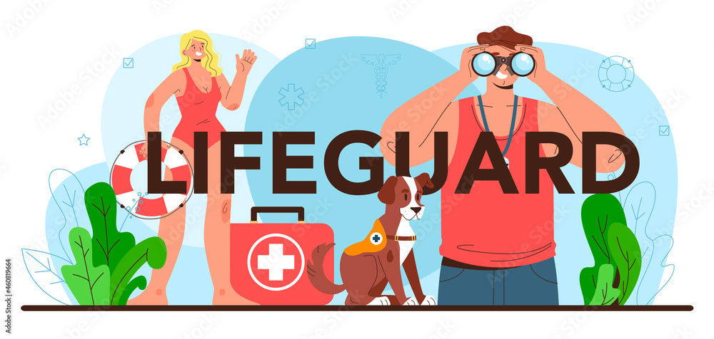 Lifeguard typographic header. Emergency help, ambulance rescuer