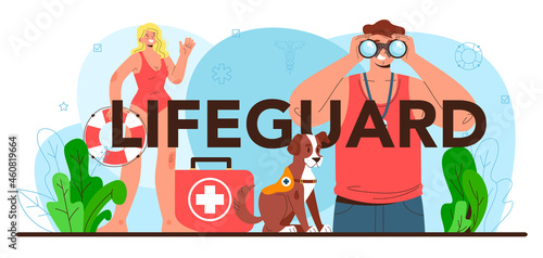 Lifeguard typographic header. Emergency help, ambulance rescuer