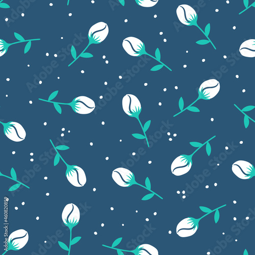 Blue seamless pattern with rosebud.