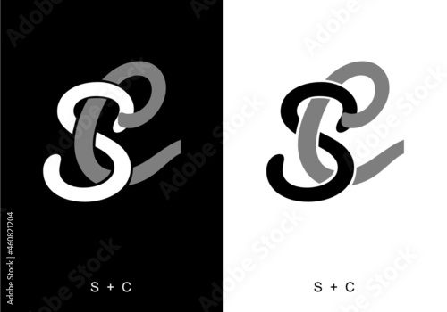 Black and white color of SC initial letter