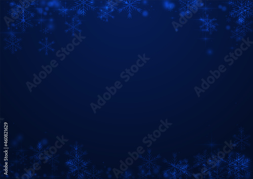 Silver Snowfall Vector Blue Background. White