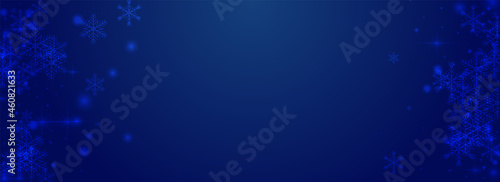 Shiny Snowflake Vector Pnoramic Blue Background.