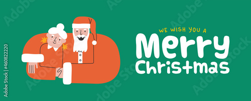 Christmas santa claus couple hug cartoon banner