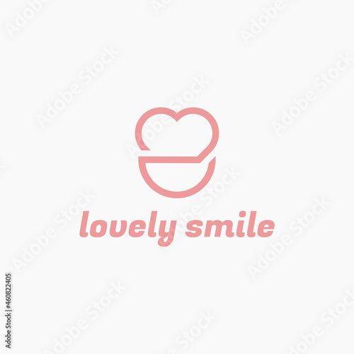 Lovely Smile logo design. Combination of Heart symbol with Happiness Expression logo design