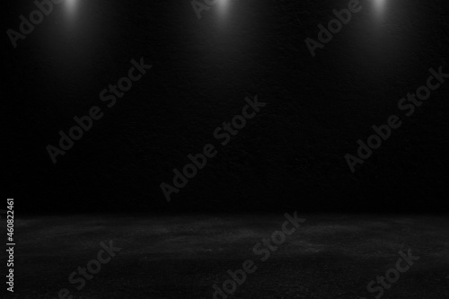 Product showcase background. Black studio room background. Use as montage for product display