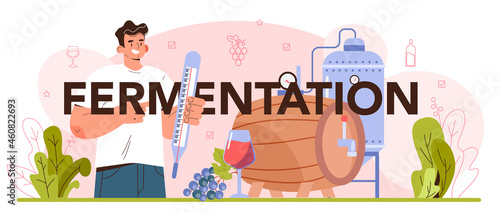 Fermentation typographic header. Wine production with wild and cultured