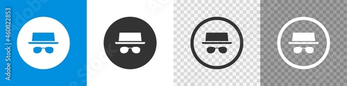 Incognito mode set flat icon. Browse in private, button. Vector