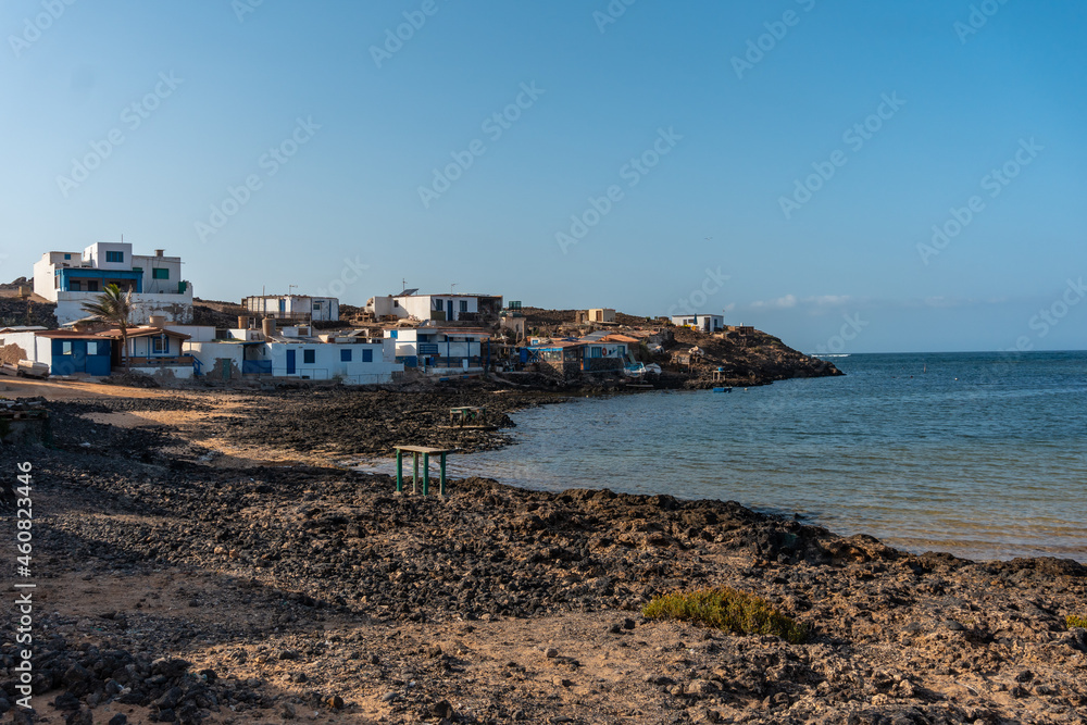 Beach of the fishing village of Majanicho, north of the island of Fuerteventura, Canary Islands. Spain