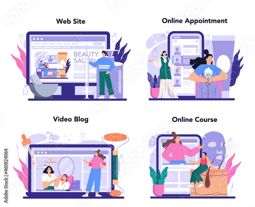Cosmetologist online service or platform set. Skin care and treatment procedure
