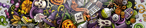 Cartoon cute colorful vector hand drawn doodles Halloween banner © balabolka