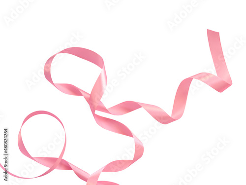 Curled pink satin silk ribbon isolated on white background. element for greeting card saint valentines day mothers day. design element