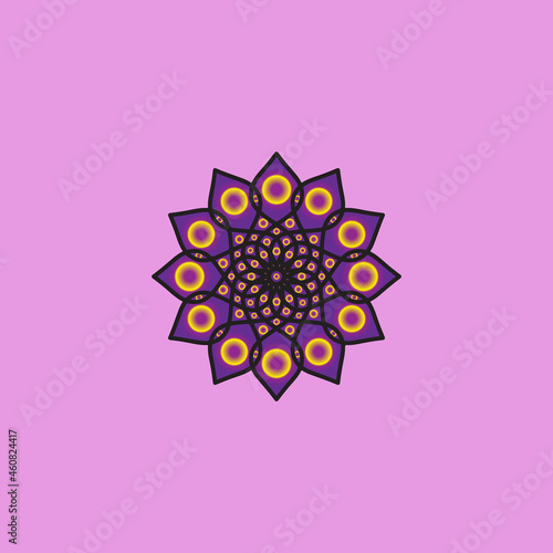Circle pattern petal flower of mandala with multi color,Vector floral mandala relaxation patterns unique design with black background,Hand drawn pattern,concept meditation and relax See 